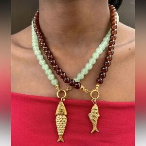 Gold Fish Pendant Beaded Necklace R236